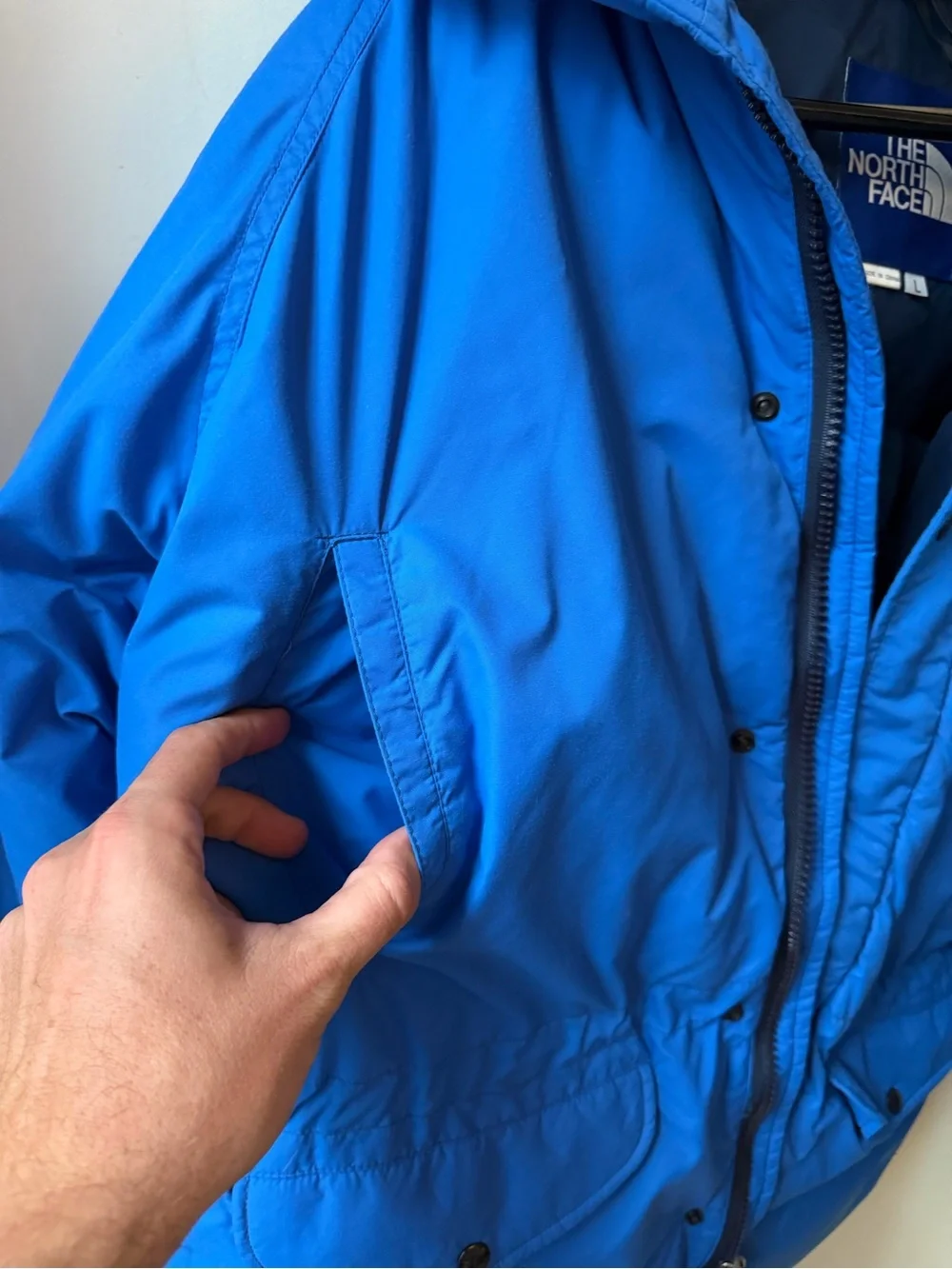 Vintage The North Face Blue Down Parka Jacket w/ Removable Hood – Men’s Large